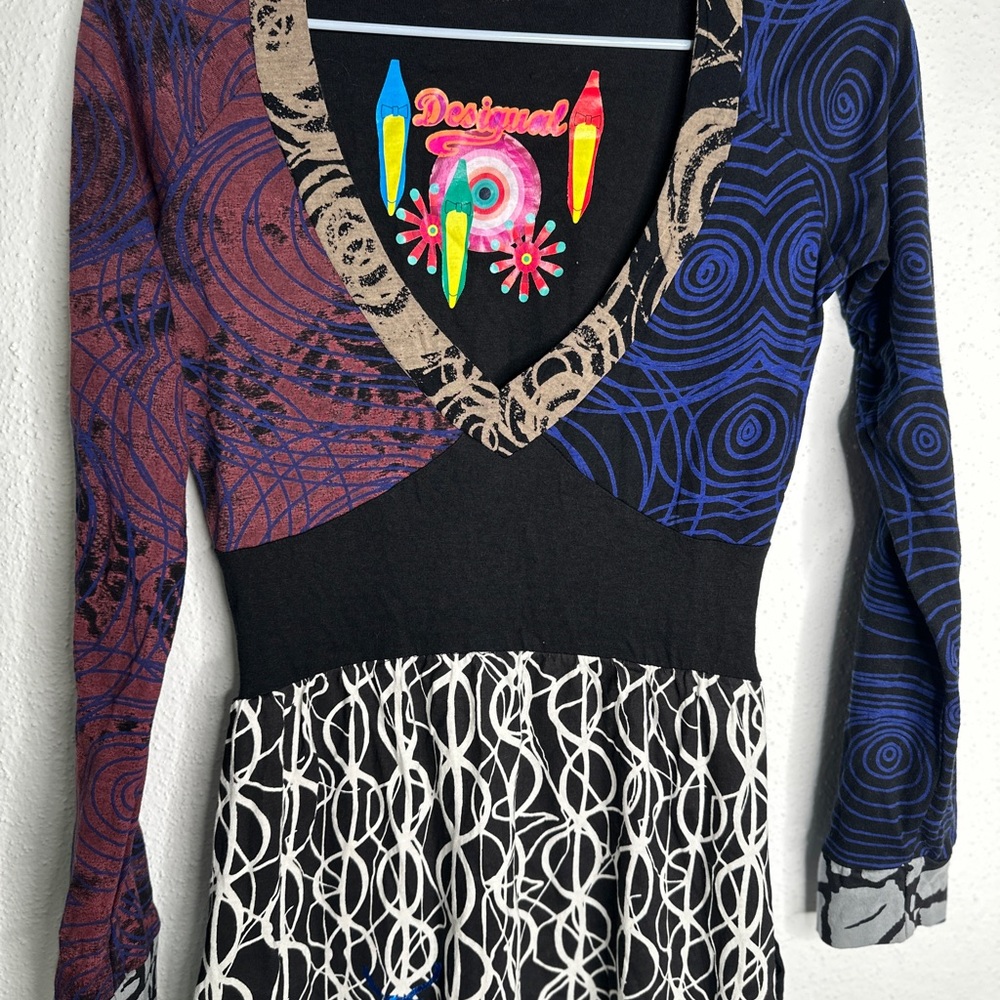 Desigual Artistic Long Sleeve Dress - Red, Blue, Black - Picture 4 of 8